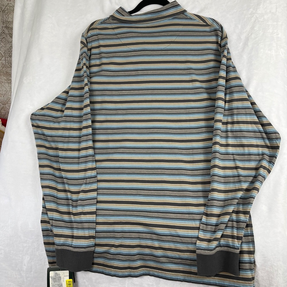 Aigle Long Sleeve Polo Mens XXL Blue Striped New Organic Cotton Pocket Shirt - Picture 12 of 12